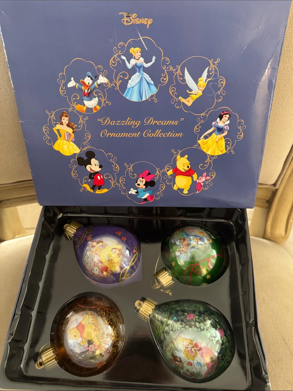 Disney Dazzling Dreams Glass Ornament Set - Purple, Green, Brown, Dark Green